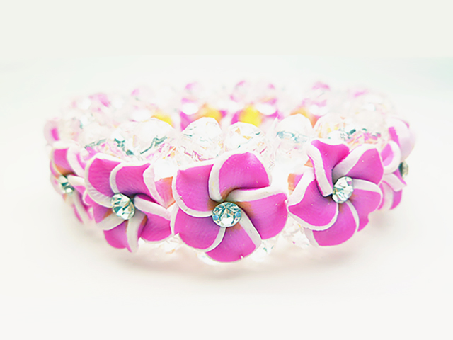 16mm Hot Pink & White Fimo Plumeria Flower w/ C.Z Bracelet