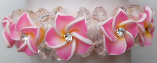 16mm Pink & Yellow Fimo Plumeria Flower w/ C.Z Bracelet