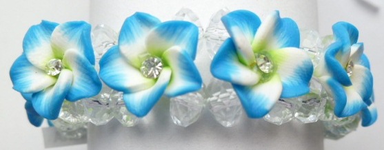 16mm Light Blue White & Green Fimo Plumeria Flower w/C.Z