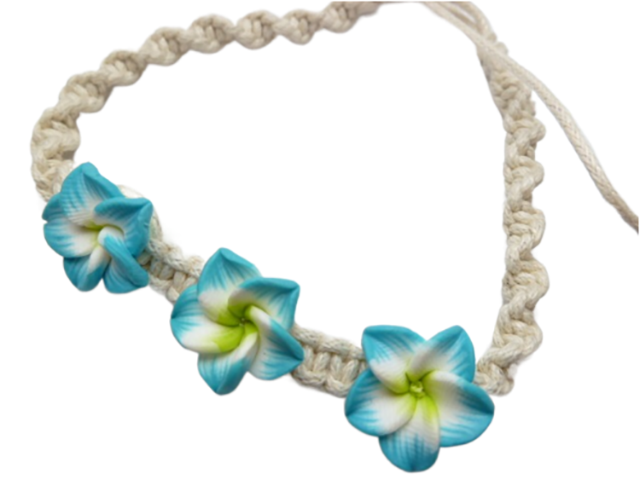 16mm Blue & Green Fimo Plumeria Flower Hemp Cord Bracelet