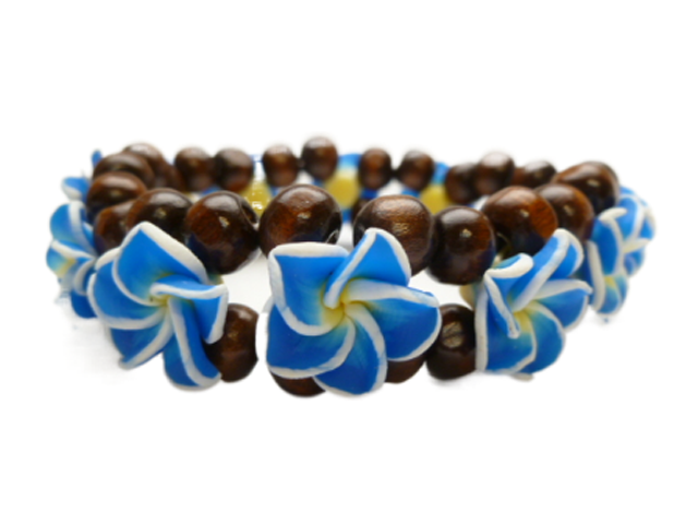 16mm Dark Blue & Yellow Fimo Plumeria Flower Bracelet