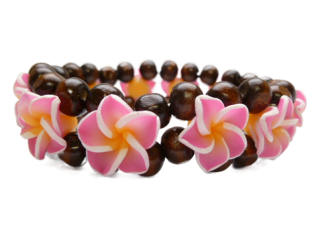 16mm Pink & Yellow Fimo Plumeria Flower Bracelet