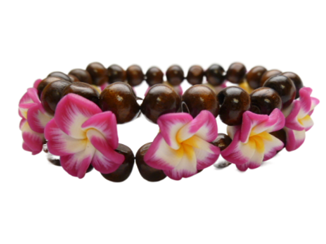 16mmHot Pink White & Yellow Fimo Plumeria Flower Bracelet