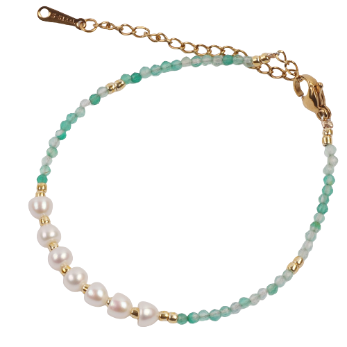 Fresh Water Pearl w/ Faceted Aquamarine Beads on Gold Tone Chain