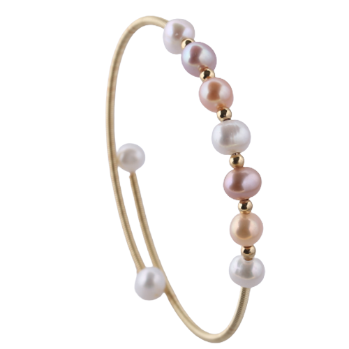 Tri Color Fresh Water Pearl & Gold Tone Beads Twisty Flex Gold F