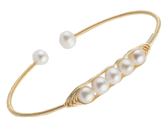 White Color Fresh Water Pearl Twisty on Gold Filled Bass Bangle,
