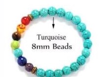 8mm Turquoise Elastic Bracelet w/ Chakra Color Gem Stone