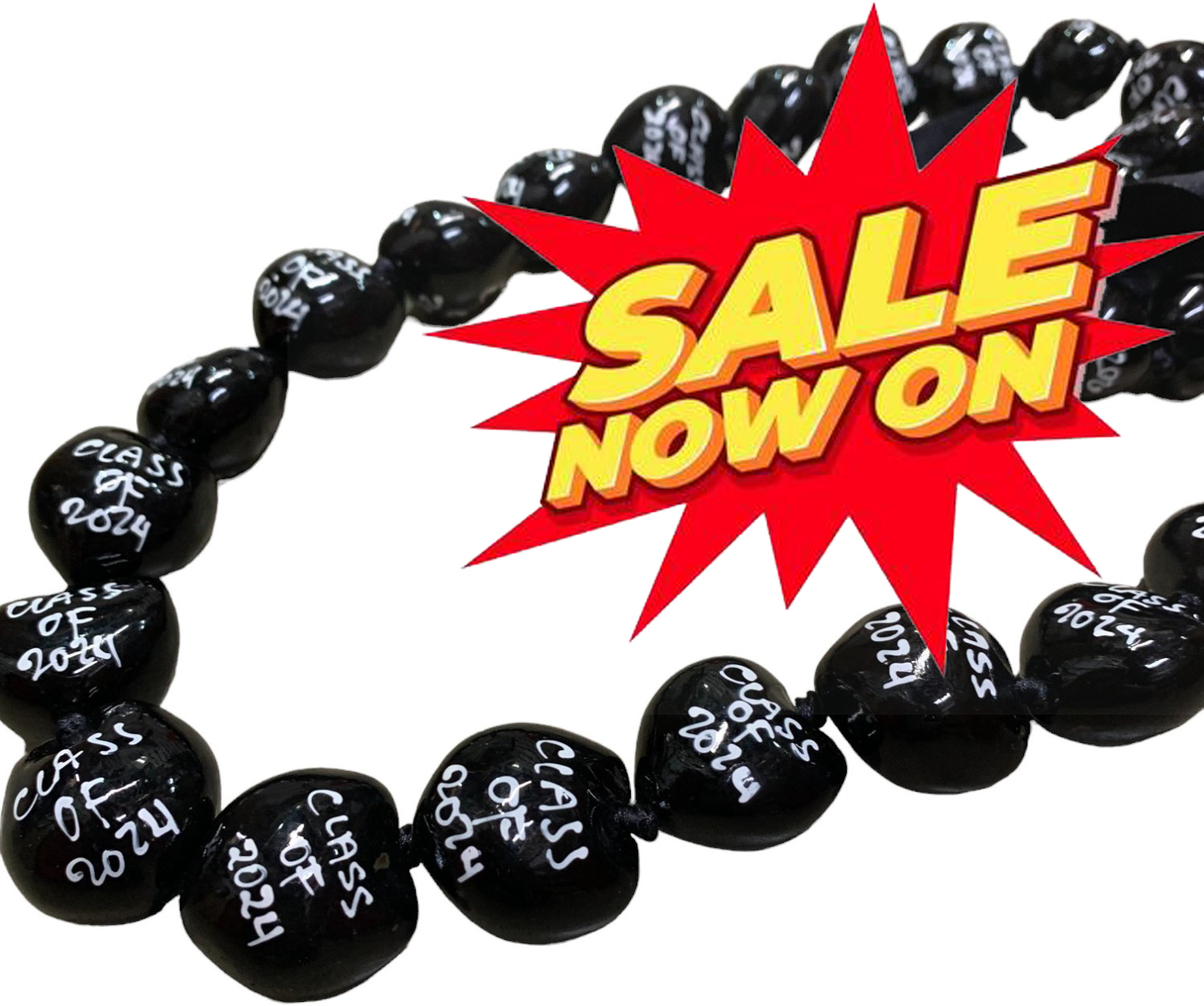 32" Hand Painted "Class of 2024" On Each Nut Black Kukui Nut Lei