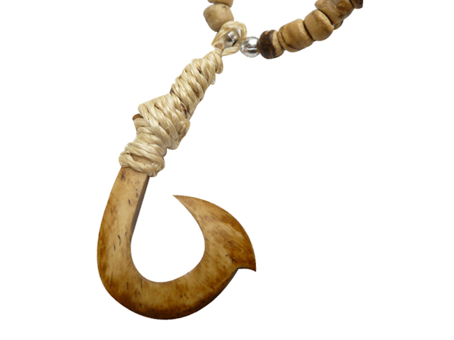 Wood Fish Hook w/ 18" Coconut Beads Necklace