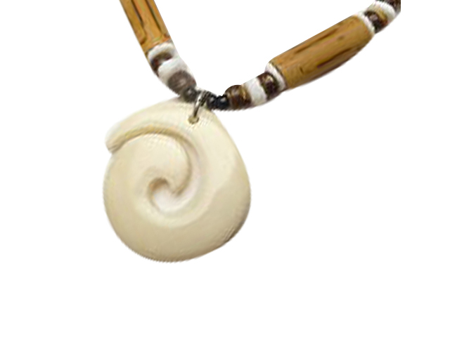 Bone Koru w/ 18" Coconut & Wood Beads Necklace