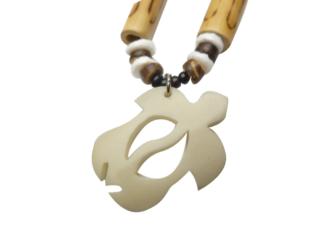 Bone Turtle w/ 18" Coconut & Wood Beads Necklace