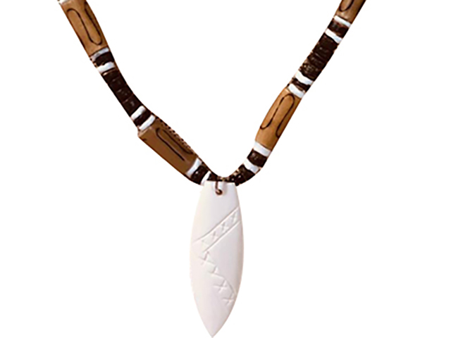 Bone Surfboard w/ 18" Coconut & Wood Beads Necklace