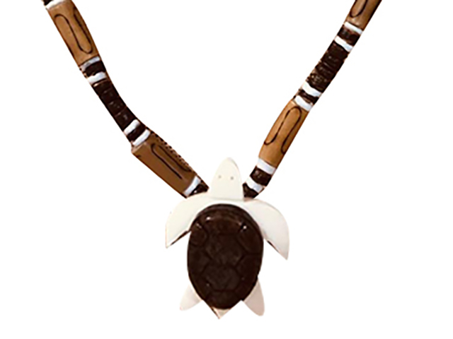 Bone Turtle w/ 18" Coconut & Wood Beads Necklace