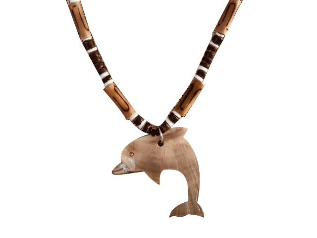 MOP Dolphin w/ 18" Coconut & Wood Beads Necklace