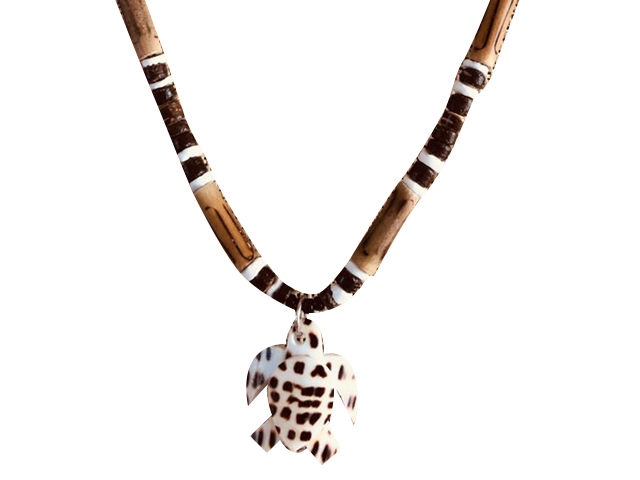 Shell Turtle w/ 18" Coconut & Wood Beads Necklace