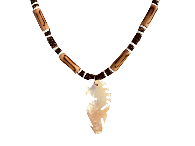 MOP Seahorse w/ 18" Coconut & Wood Beads Necklace