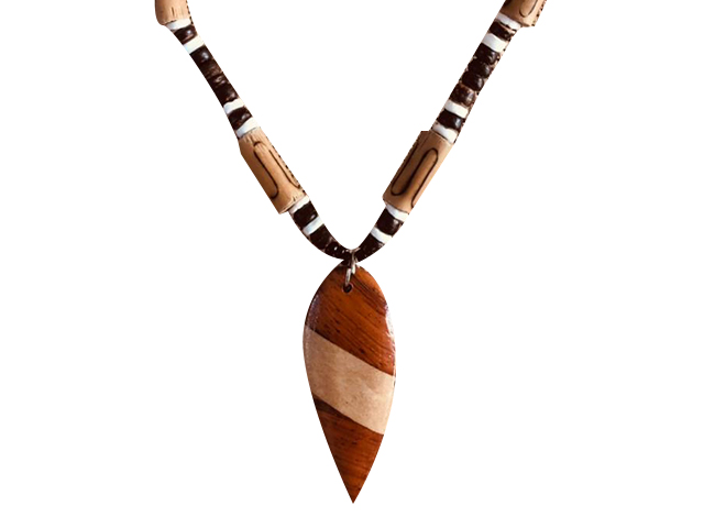 Wood Surfboard w/ 18" Coconut & Wood Beads Necklace