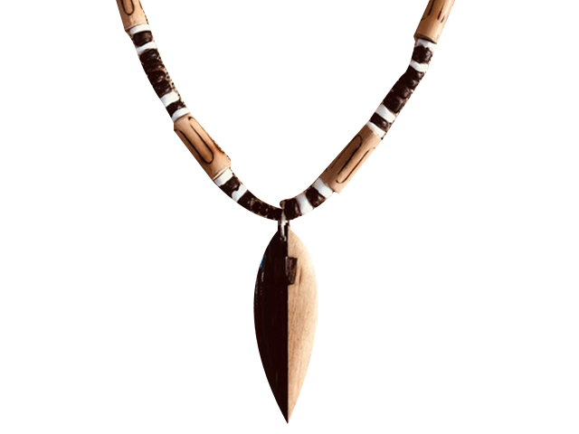 Wood Surfboard w/ 18" Coconut & Wood Beads Necklace