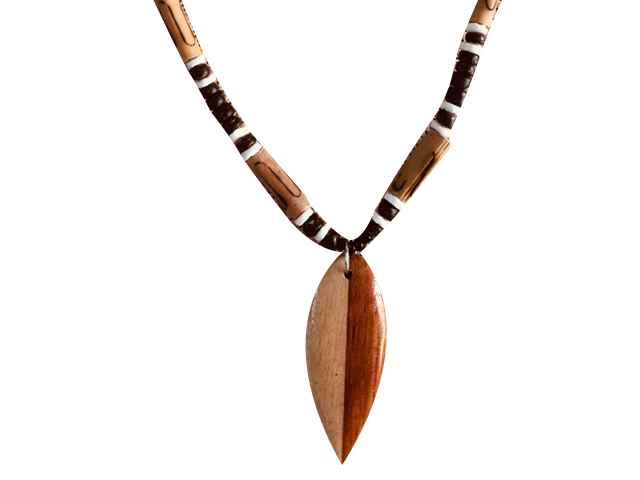 Wood Surfboard w/ 18" Coconut & Wood Beads Necklace