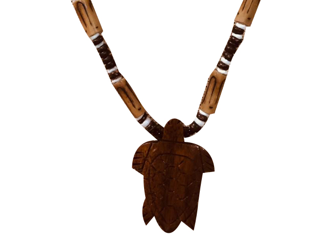 Wood Turtle w/ 18" Coconut & Wood Beads Necklace