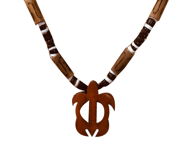 Wood Fish Hook w/ 18" Coconut & Wood Beads Necklace