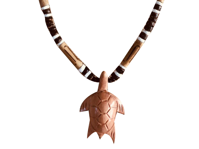 Wood Fish Hook w/ 18" Coconut & Wood Beads Necklace