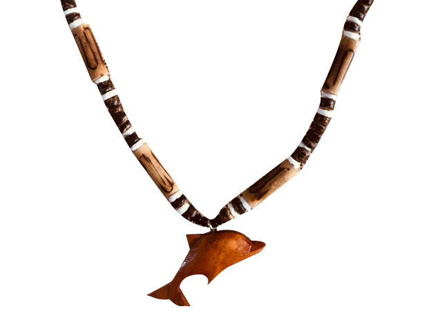 Wood Fish Hook w/ 18" Coconut & Wood Beads Necklace