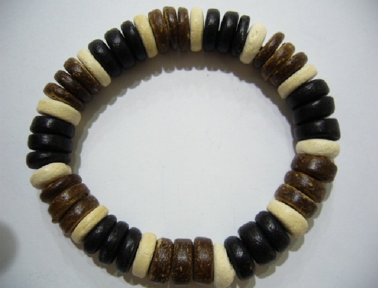 Black White & Brown 10mm Coconut Beads Stretchable Bracelet