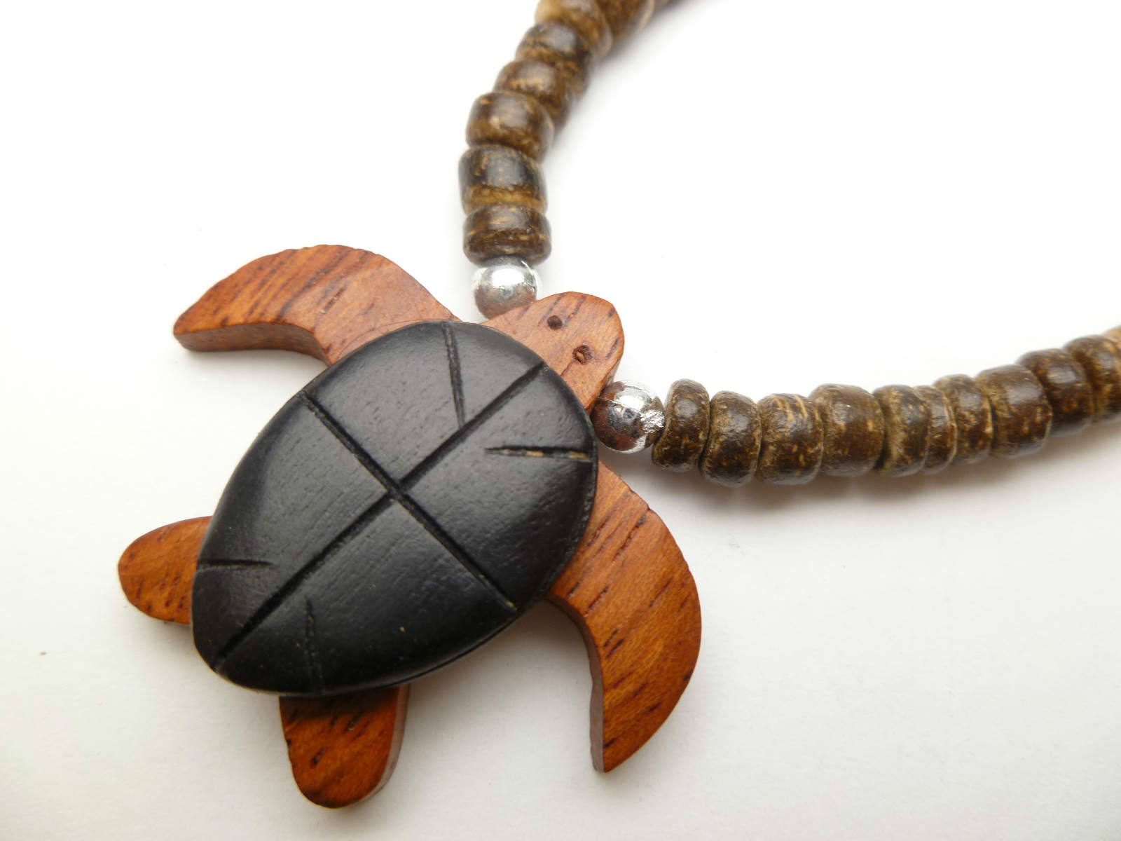 Wood Turtle w/ 18" Coconut Beads Necklace