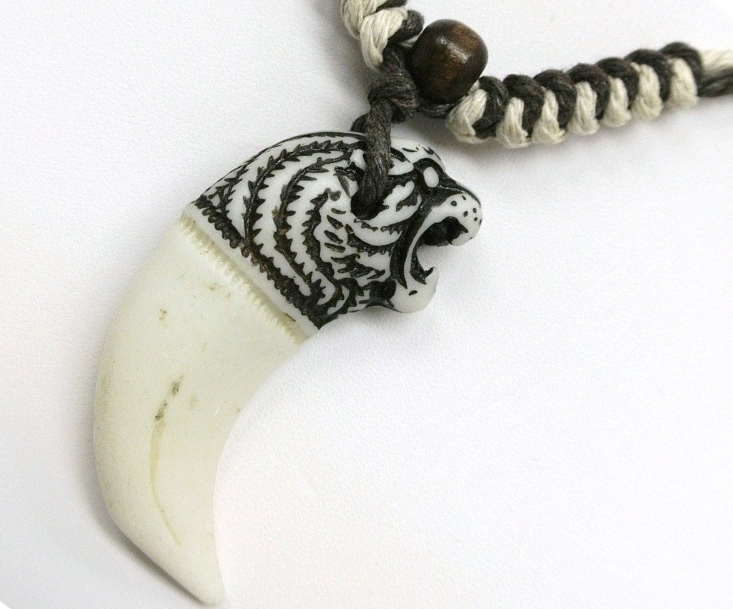 Buffalo Bone Powder Lion Tusk w/ Adjustable Cord