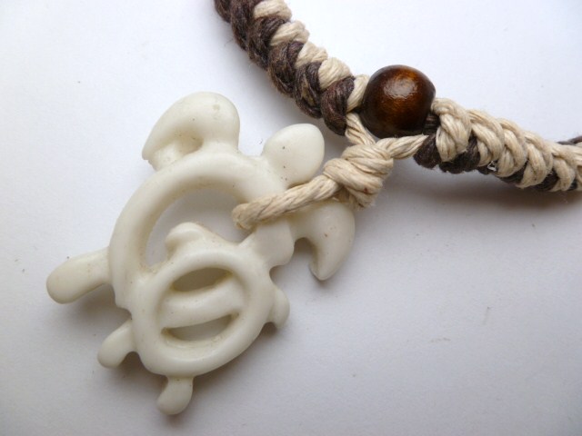 Buffalo Bone Powder White Double Turtle w/ Adjustable Cord