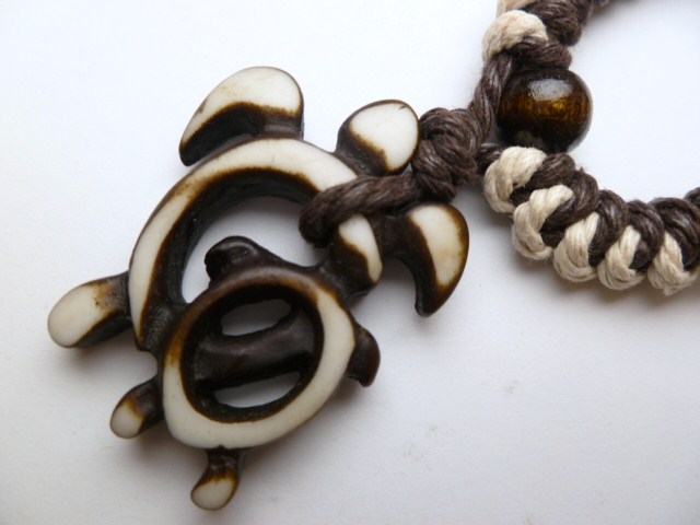 Buffalo Bone Powder Brown Double Turtle w/ Adjustable Cord