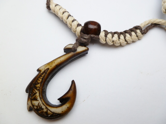 Buffalo Bone Powder Dragon Fish Hook w/ Adjustable Cord