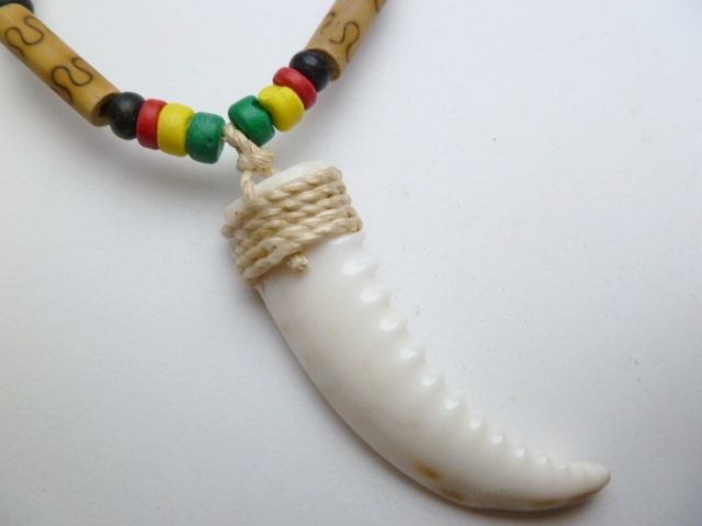 Shell Tusk w/ 18" Coconut & Wood Beads Necklace