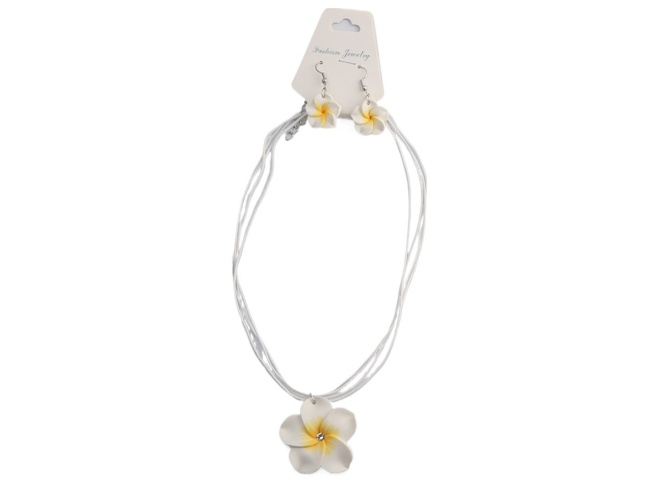 Yellow & White Fimo Flower Earrings & Necklace Set, MOQ-12