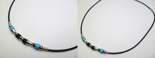 Blue/Black Bead w/Metal Bone Bead w/ 2mm Plastic Cord Necklace