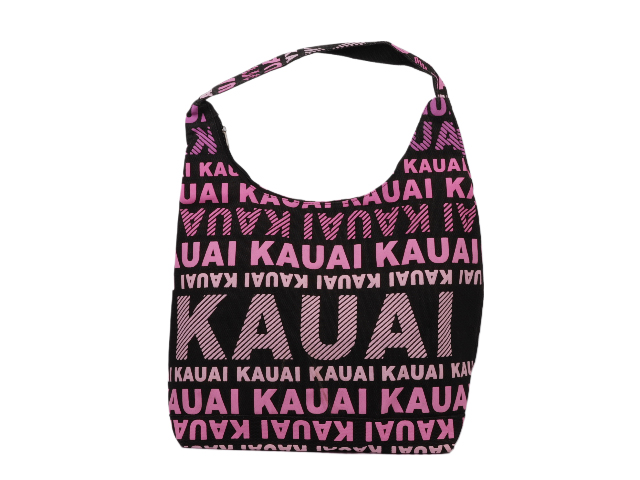 Pink "Kauai" Print on Black Shoulder Bag, MOQ-4/pk