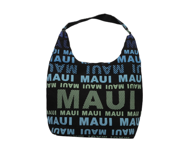 Teal "Maui" Print on Black Shoulder Bag, MOQ-4/pk