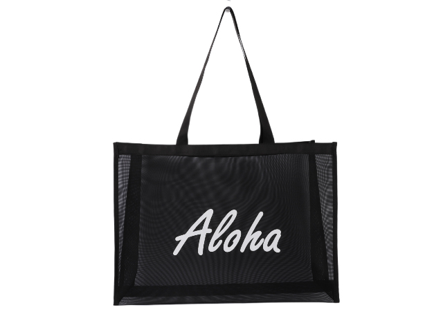 Aloha Black Mesh Beach Tote Shopping Bag 20x14x5.5", 60/cs MOQ-6 - Click Image to Close