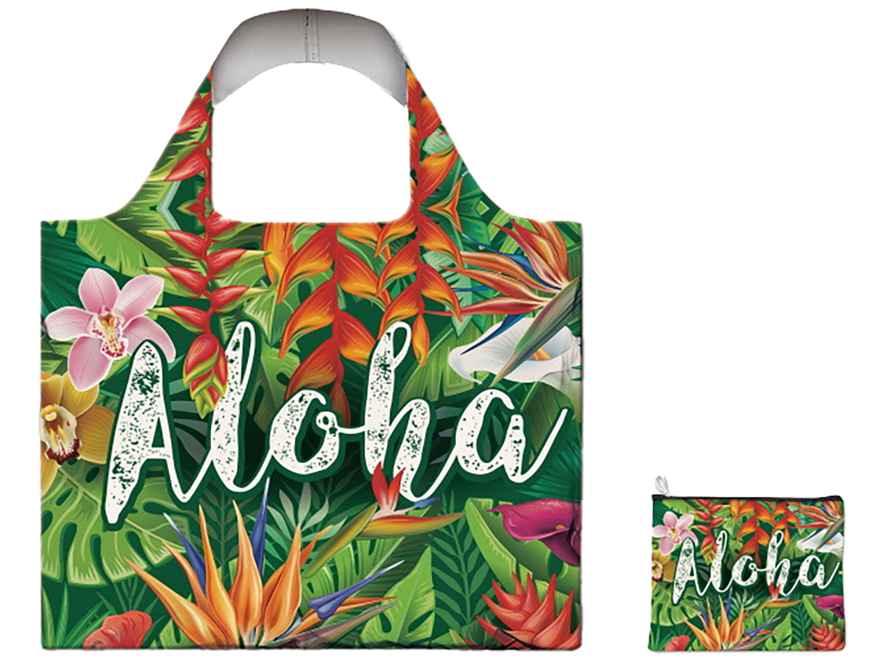 "Aloha" Reusable Shopping Bag Foldable Into Zipper Pouch 37x45cm