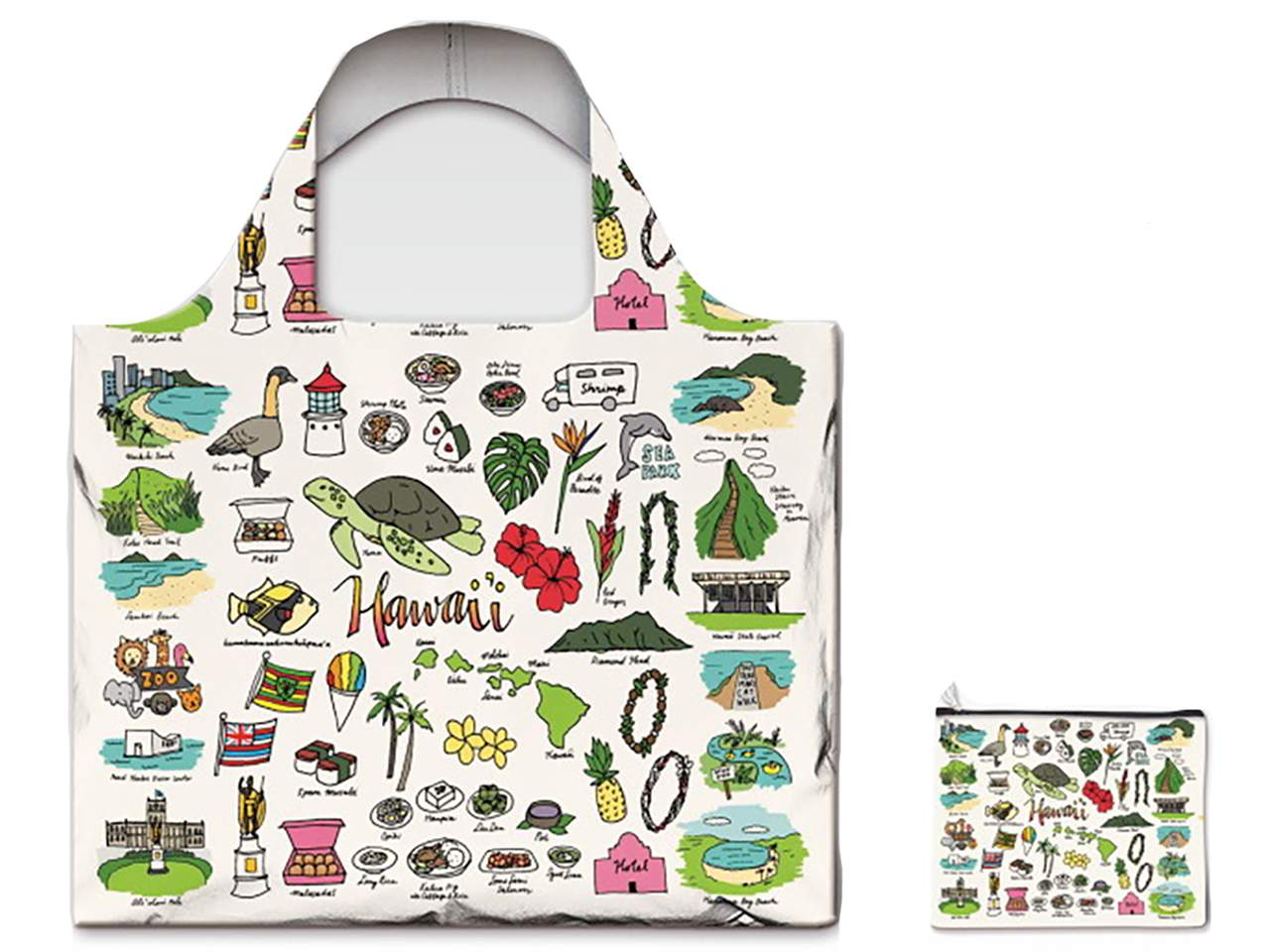 Hawaii Reusable Shopping Bag Foldable Into Zipper Pouch 37x45cm