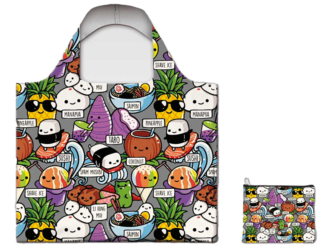 Hawaii Famous Eats Reusable Shopping Bag w/ Zipper Pouch 37x45cm