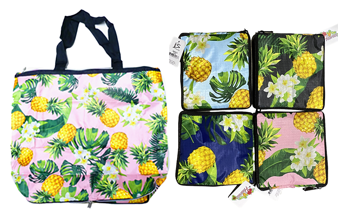 Pineapple Print Reusable Bag Can Fold Into Pouch w/Zipper MOQ-12