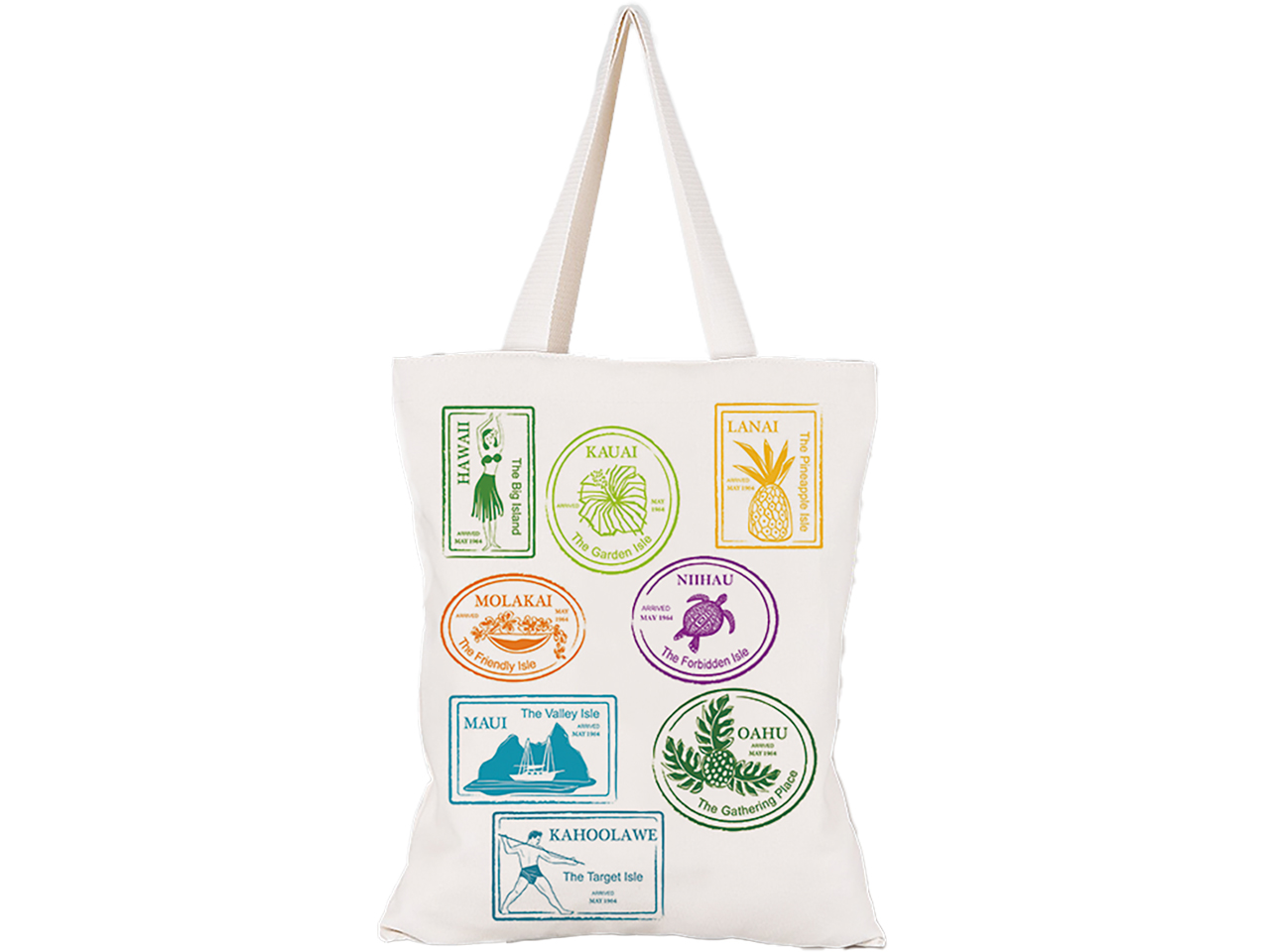 Hawaii Stamp Print Canvas Bag 15X17", 84/cs, MOQ-6/pk