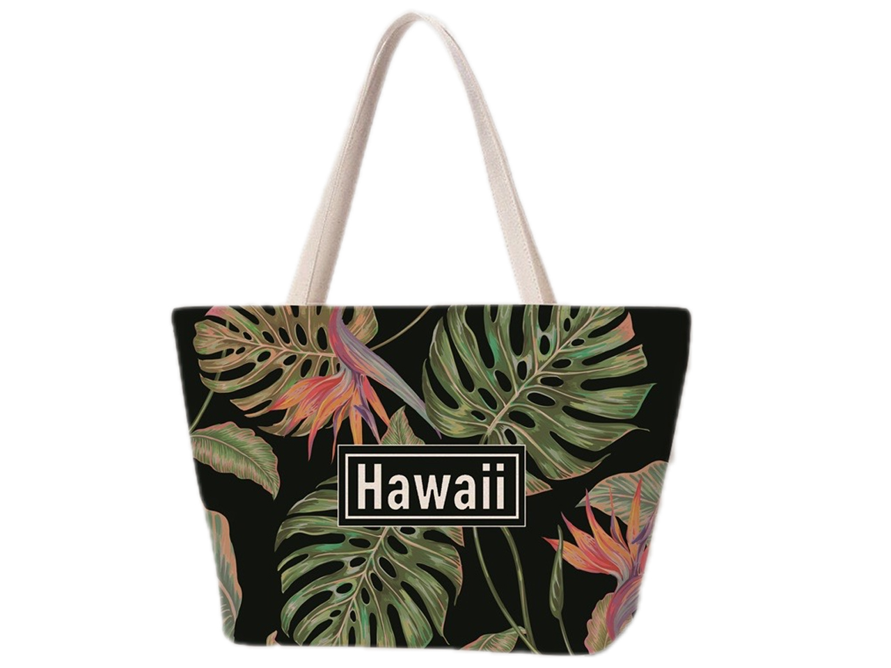 Hawaii Monstera Leaf Floral Beach Tote Bag 17.75x13" 68/cs MOQ-6