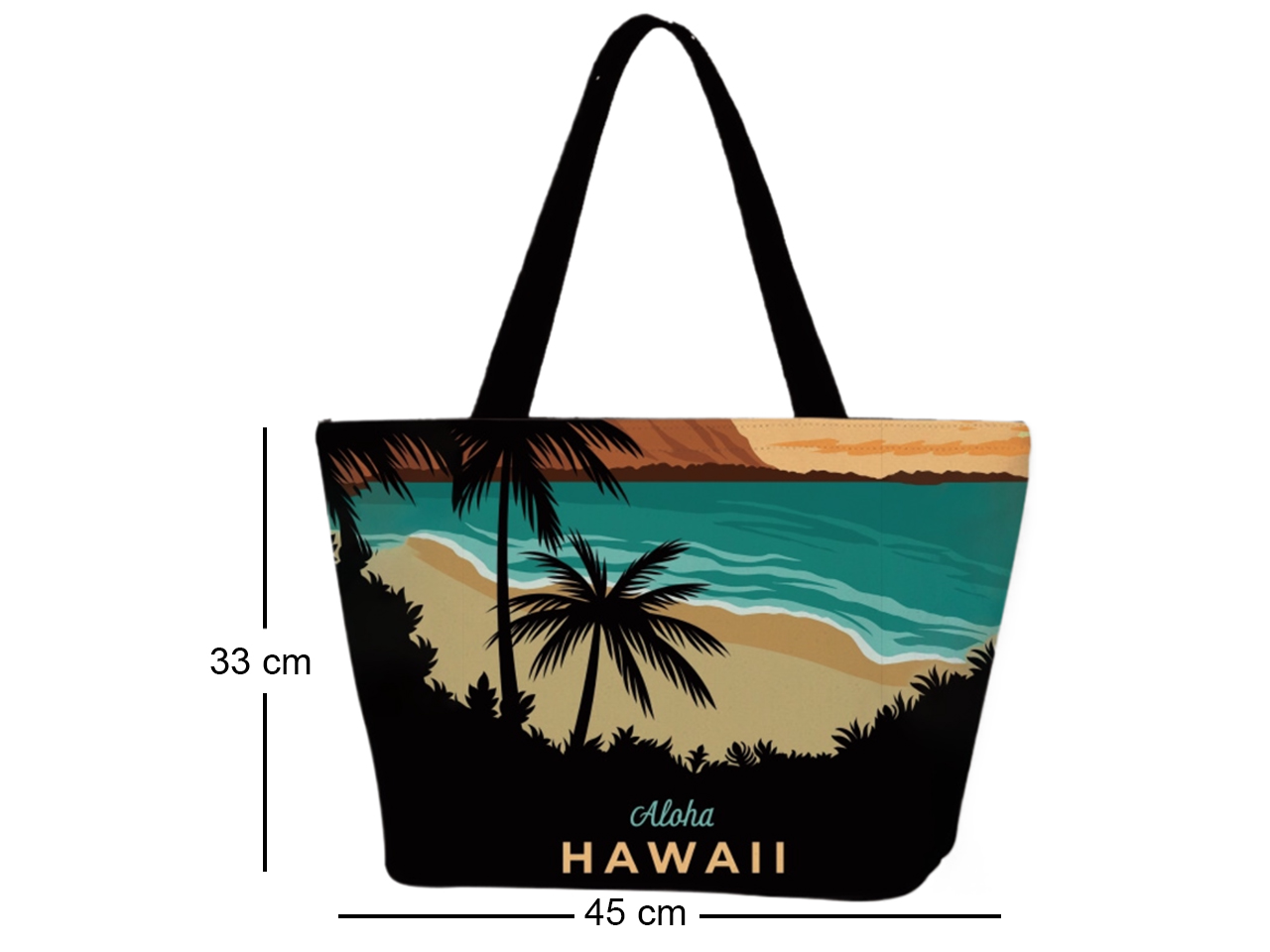 "Aloha, Hawaii" Palm Tree Sunset Beach Tote Bag 45x33cm