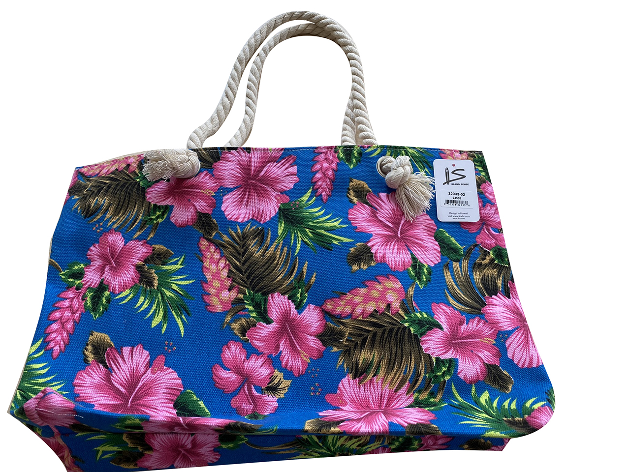 Hibiscus Flower Beach Tote Bag w/Zipper 17x12x4", 25/Box, MOQ-4