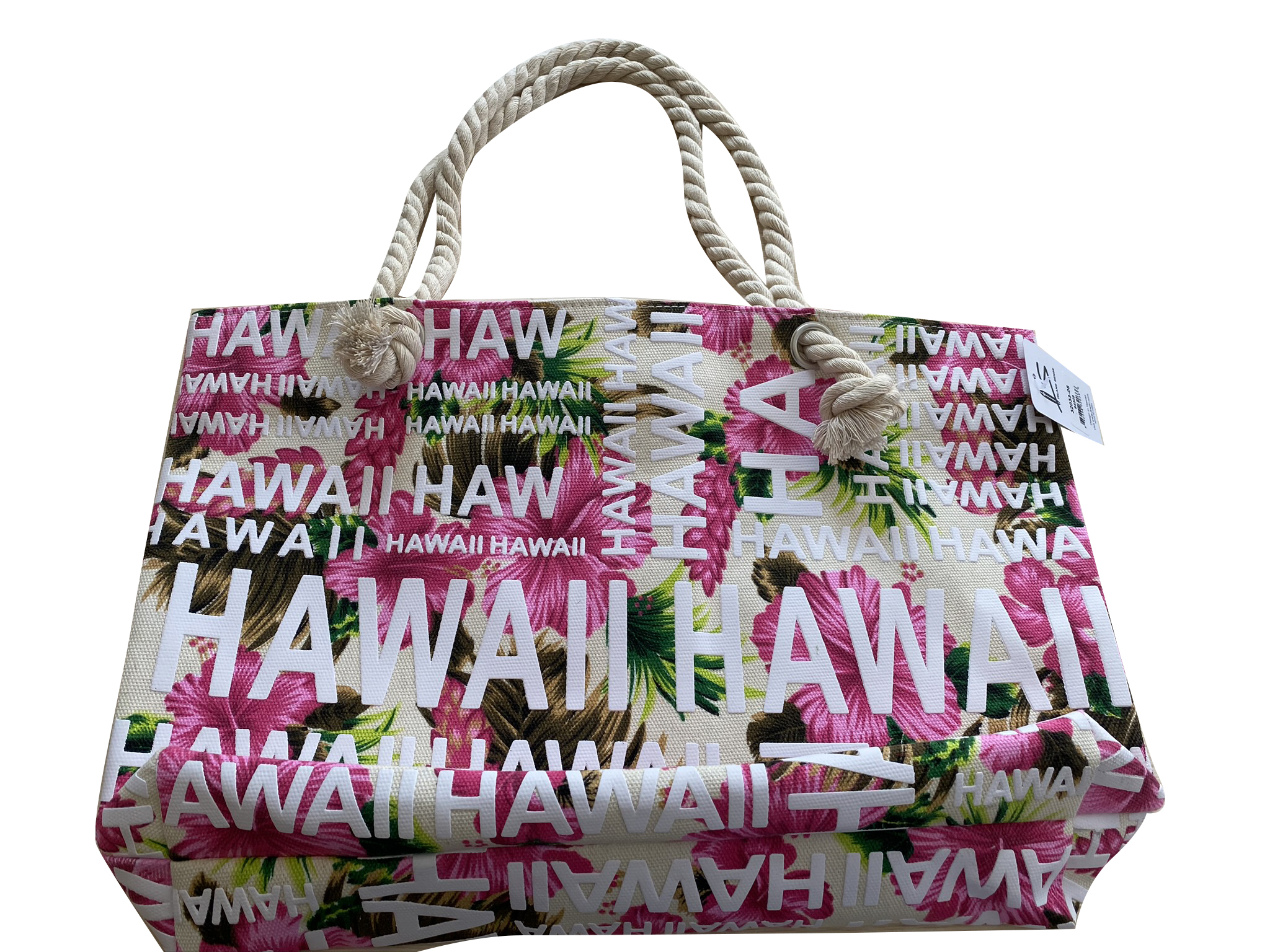 "Hawaii" Hibiscus Floral Beach Tote w/Zipper 17x12x4", 25/Box, M