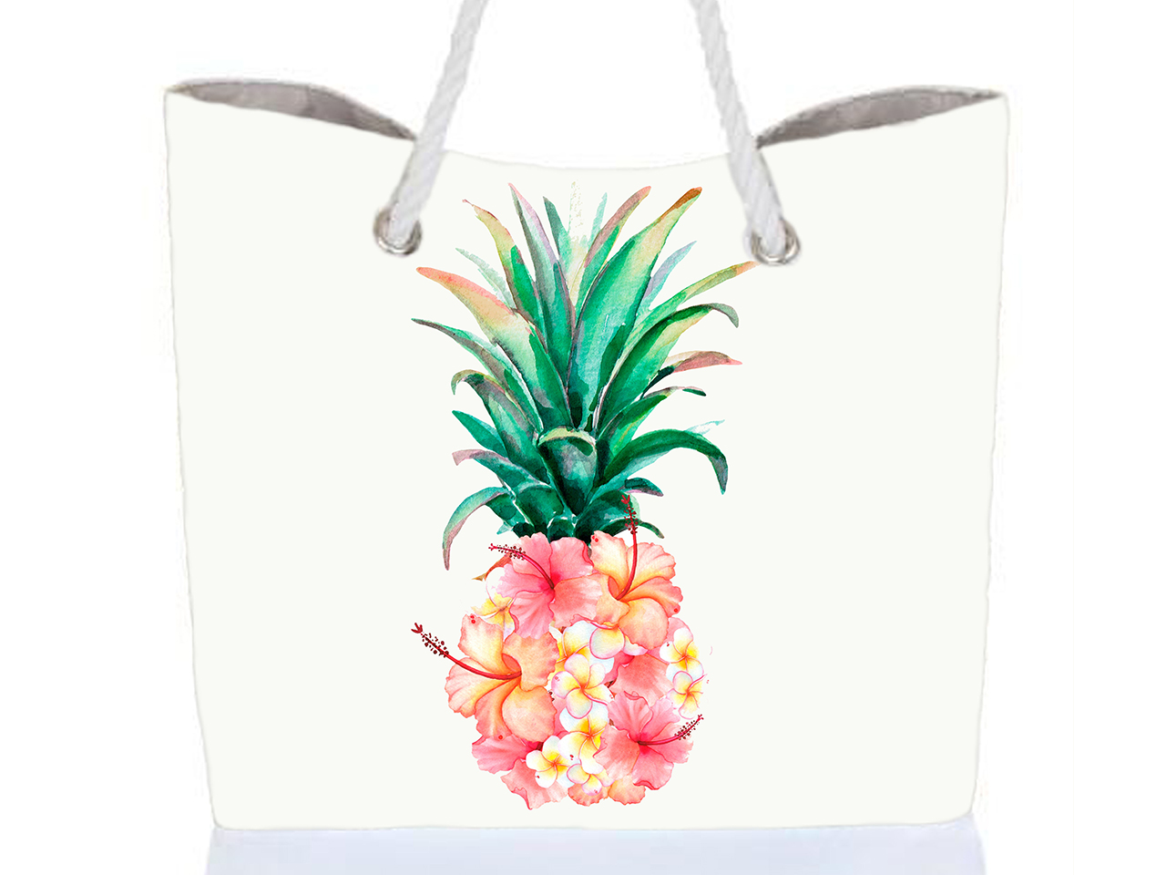 Pineapple Beach Tote Bag w/ Zipper 17x12x4", 25/Box, MOQ-4