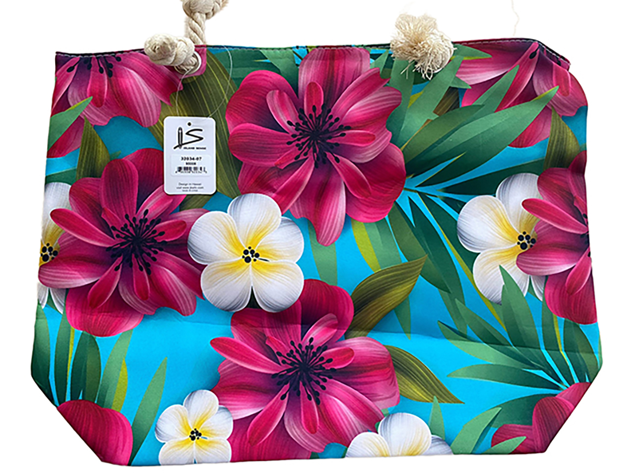 Tropical Floral Beach Tote Bag w/ Zipper 17x12x4", 25/Box, MOQ-4